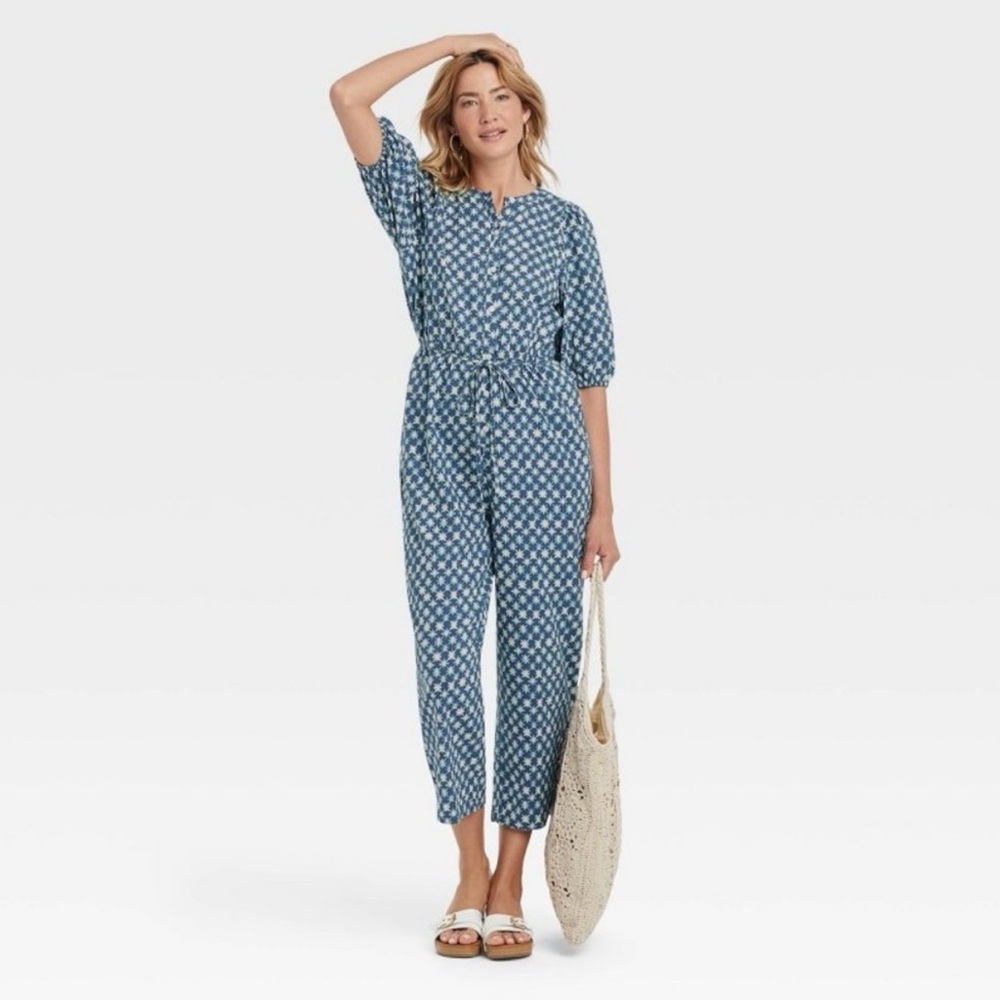 Universal Thread Blue Patterned Jumpsuit - image 1